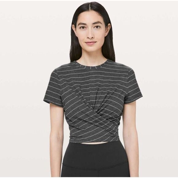 Lululemon Time To Restore Short Sleeve Short Serve Stripe Heathered Gray Tee 6 - Picture 5 of 8